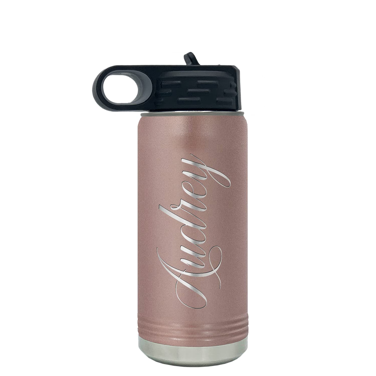 Personalized Bottle 20 oz with Straw Rose Gold Custom Laser Engraved Stainless Steel Vacuum Insulated Sport Bottle with Name