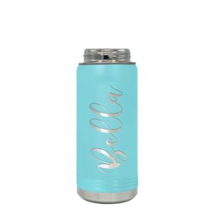Personalized Bottle 20 oz with Straw Lite Blue Custom Laser Engraved Stainless Steel Vacuum Insulated Sport Bottle with Name