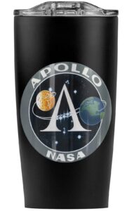 nasa apollo mission patch stainless steel tumbler 20 oz coffee travel mug/cup, vacuum insulated & double wall with leakproof sliding lid | great for hot drinks and cold beverages