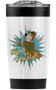 logovision yogi bear going grizzly stainless steel tumbler 20 oz coffee travel mug/cup, vacuum insulated & double wall with leakproof sliding lid | great for hot drinks and cold beverages