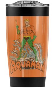 logovision aquaman distressed stainless steel tumbler 20 oz coffee travel mug/cup, vacuum insulated & double wall with leakproof sliding lid | great for hot drinks and cold beverages