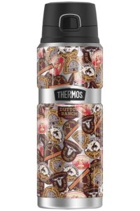 yellowstone official yellowstone badges thermos stainless king stainless steel drink bottle, vacuum insulated & double wall, 24oz