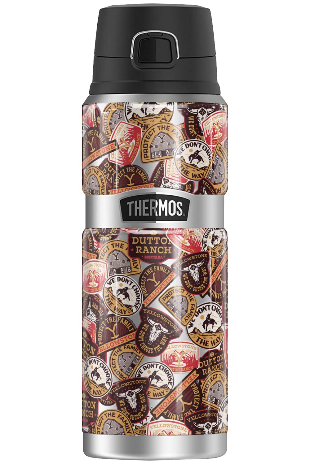 Yellowstone OFFICIAL Yellowstone Badges THERMOS STAINLESS KING Stainless Steel Drink Bottle, Vacuum insulated & Double Wall, 24oz