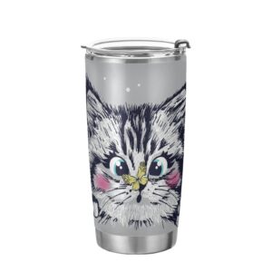 slhkpns cute kitten butterfly stainless steel tumbler with lid and straw cat vacuum insulated water bottle double walled travel coffee ice cup for cold hot drinks home office car school 20 oz