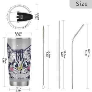 SLHKPNS Cute Kitten Butterfly Stainless Steel Tumbler with Lid and Straw Cat Vacuum Insulated Water Bottle Double Walled Travel Coffee Ice Cup for Cold Hot Drinks Home Office Car School 20 OZ