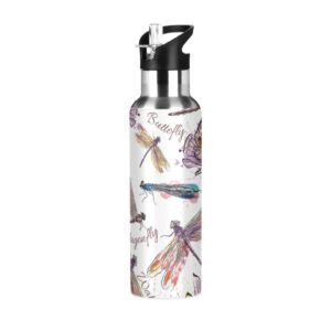 goodold insect dragonfly stainless steel water bottle, 32oz vacuum insulated sports water bottle with straw lid, bpa free, leakproof, double walled, perfect for gym and outdoor