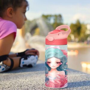 Nander Mermaid Insulated Water Bottle with Straw Lid for Kids, Vacuum Stainless Steel Metal Water Bottles for Toddlers, Leak Proof BPA-Free Water Flask Tumbler