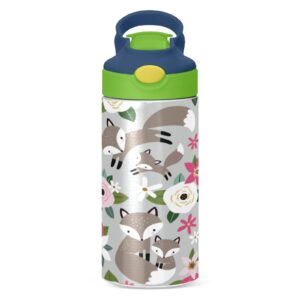 Cute Hand Drawn Fox Family Kids Water Bottle, BPA-Free Vacuum Insulated Stainless Steel Water Bottle with Straw Lid Double Walled Leakproof Flask for Girls Boys Toddlers, 12Oz