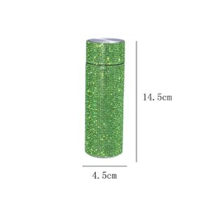 MYHOBBY 150ML Cute Thermos Water Bottle, 5 Oz Mini Insulated Stainless Steel Bottle with Bling Rhinestone,Perfect for Purse or Kids Lunch Bag,Green