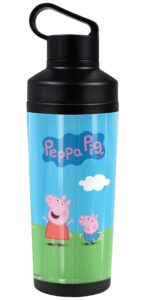 peppa pig official peppa and george sunny day 18 oz insulated water bottle, leak resistant, vacuum insulated stainless steel with 2-in-1 loop cap