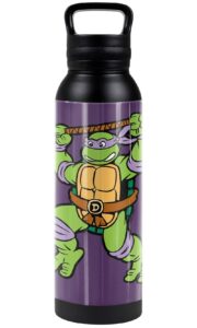 teenage mutant ninja turtles tmnt official donnie and logo 24 oz insulated canteen water bottle, leak resistant, vacuum insulated stainless steel with loop cap