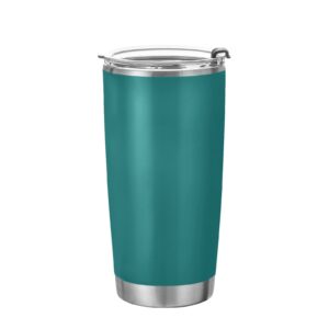 wellday plain dark teal green solid color stainless steel tumbler cup with straw & lid double wall vacuum insulated travel mug hot cold water bottle coffee drinks cup 20oz