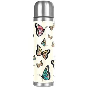 butterflies pattern vacuum insulated stainless steel water bottle, double walled travel thermos coffee mug 17 oz for school office