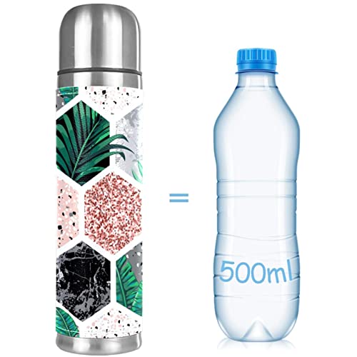 Geometric Plant Hexagon Stainless Steel Water Bottle Leak-Proof, Double Walled Vacuum Insulated Flask Thermos Cup Travel Mug 17 OZ
