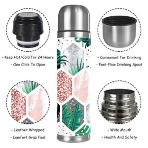 Geometric Plant Hexagon Stainless Steel Water Bottle Leak-Proof, Double Walled Vacuum Insulated Flask Thermos Cup Travel Mug 17 OZ