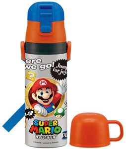 skater skdc4 children's water bottle, 2-way, direct drinking, one-touch cup included, super mario, diameter 2.7 x height 9.1 inches (68 x 230 mm), 15.2 fl oz (430 ml), stainless steel, kids boys
