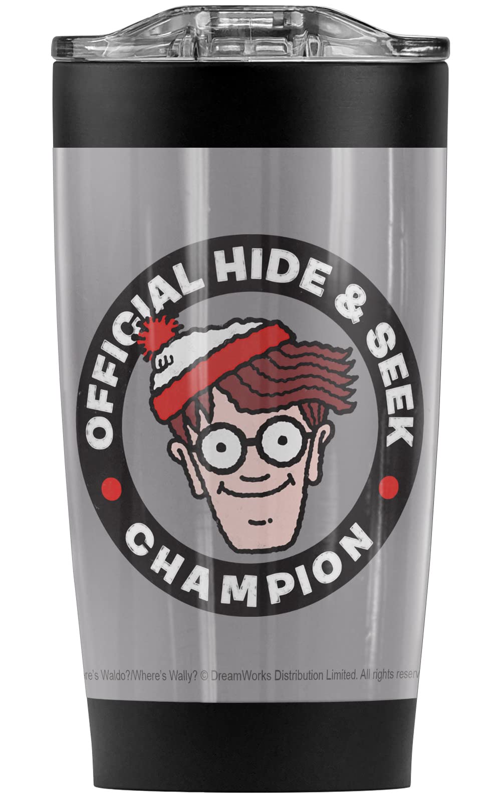 Logovision Where's Waldo Champion Stainless Steel Tumbler 20 oz Coffee Travel Mug/Cup, Vacuum Insulated & Double Wall with Leakproof Sliding Lid | Great for Hot Drinks and Cold Beverages