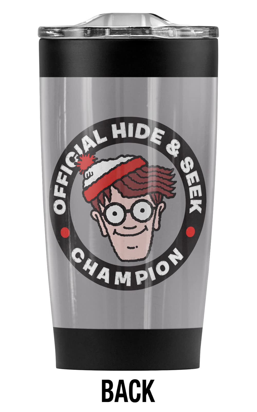 Logovision Where's Waldo Champion Stainless Steel Tumbler 20 oz Coffee Travel Mug/Cup, Vacuum Insulated & Double Wall with Leakproof Sliding Lid | Great for Hot Drinks and Cold Beverages