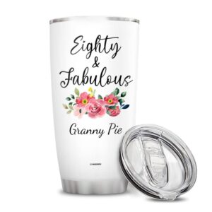 wassmin personalized happy birthday tumbler cup with lid eighty & fabulous double walled vacuum insulated tumblers coffee travel mug customized name 80th bday cups gifts for women ladies mom wife