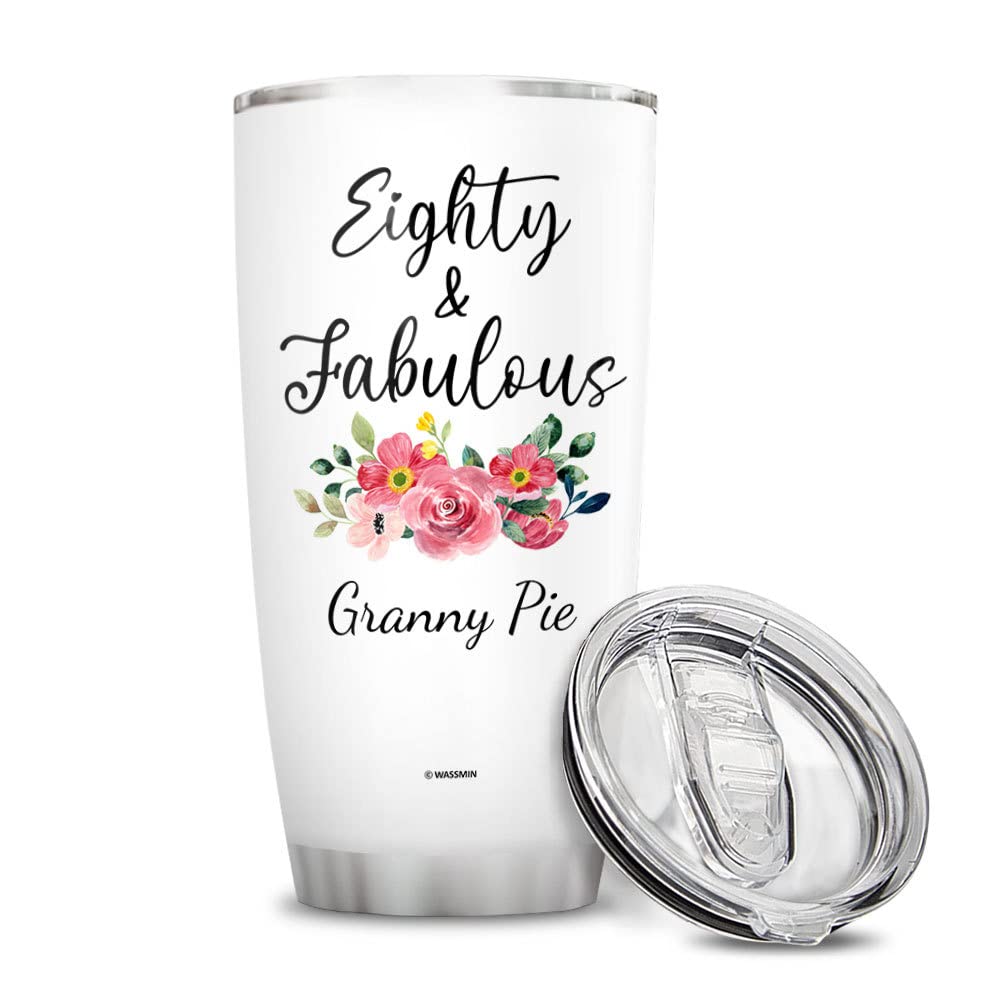 Wassmin Personalized Happy Birthday Tumbler Cup With Lid Eighty & Fabulous Double Walled Vacuum Insulated Tumblers Coffee Travel Mug Customized Name 80th Bday Cups Gifts For Women Ladies Mom Wife