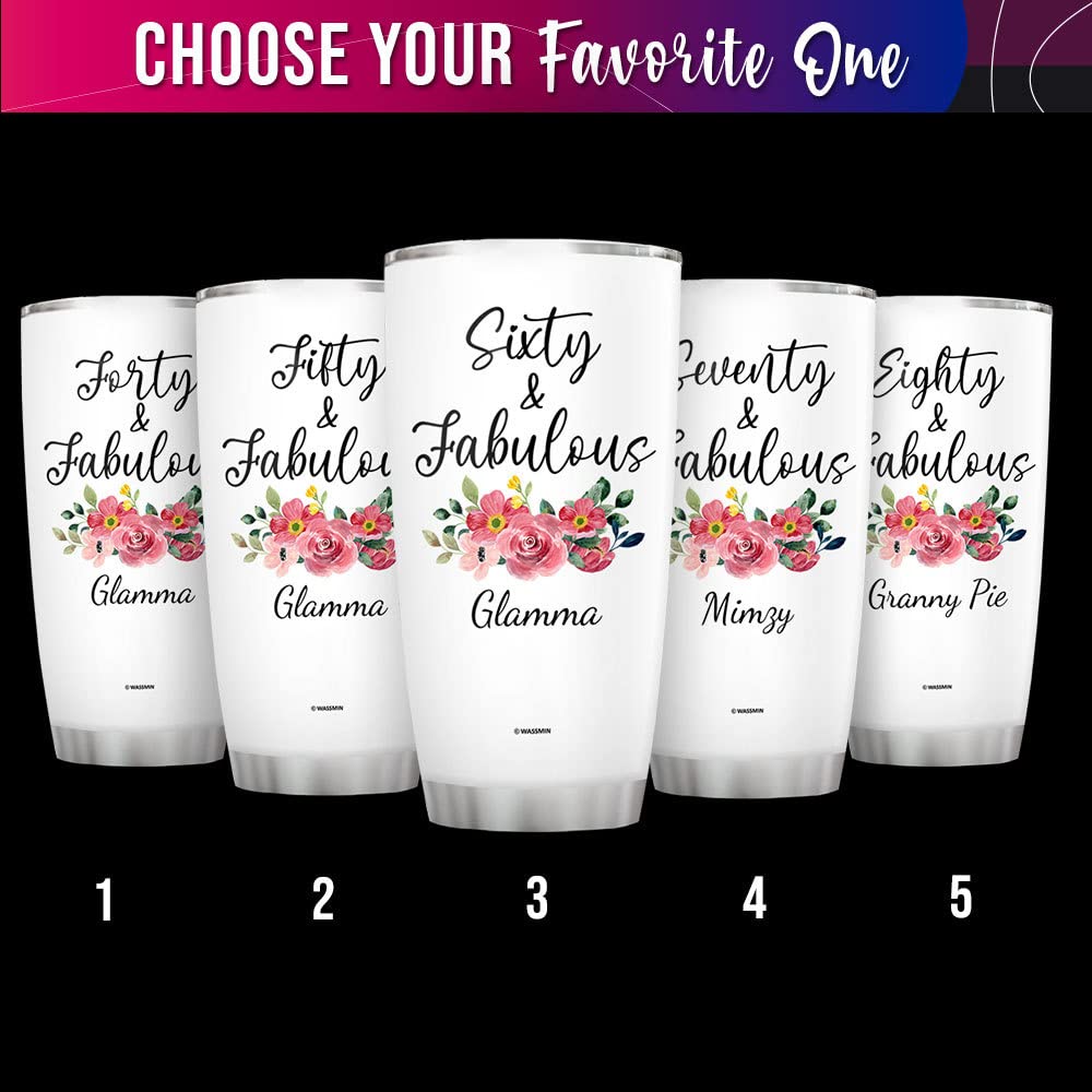 Wassmin Personalized Happy Birthday Tumbler Cup With Lid Eighty & Fabulous Double Walled Vacuum Insulated Tumblers Coffee Travel Mug Customized Name 80th Bday Cups Gifts For Women Ladies Mom Wife