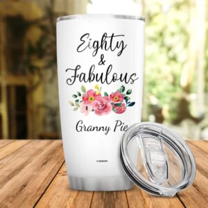 Wassmin Personalized Happy Birthday Tumbler Cup With Lid Eighty & Fabulous Double Walled Vacuum Insulated Tumblers Coffee Travel Mug Customized Name 80th Bday Cups Gifts For Women Ladies Mom Wife