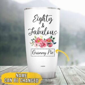 Wassmin Personalized Happy Birthday Tumbler Cup With Lid Eighty & Fabulous Double Walled Vacuum Insulated Tumblers Coffee Travel Mug Customized Name 80th Bday Cups Gifts For Women Ladies Mom Wife