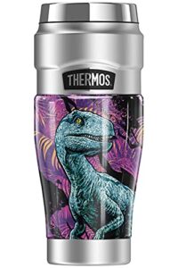 thermos jurassic world neon jungle velociraptor stainless king stainless steel travel tumbler, vacuum insulated & double wall, 16oz