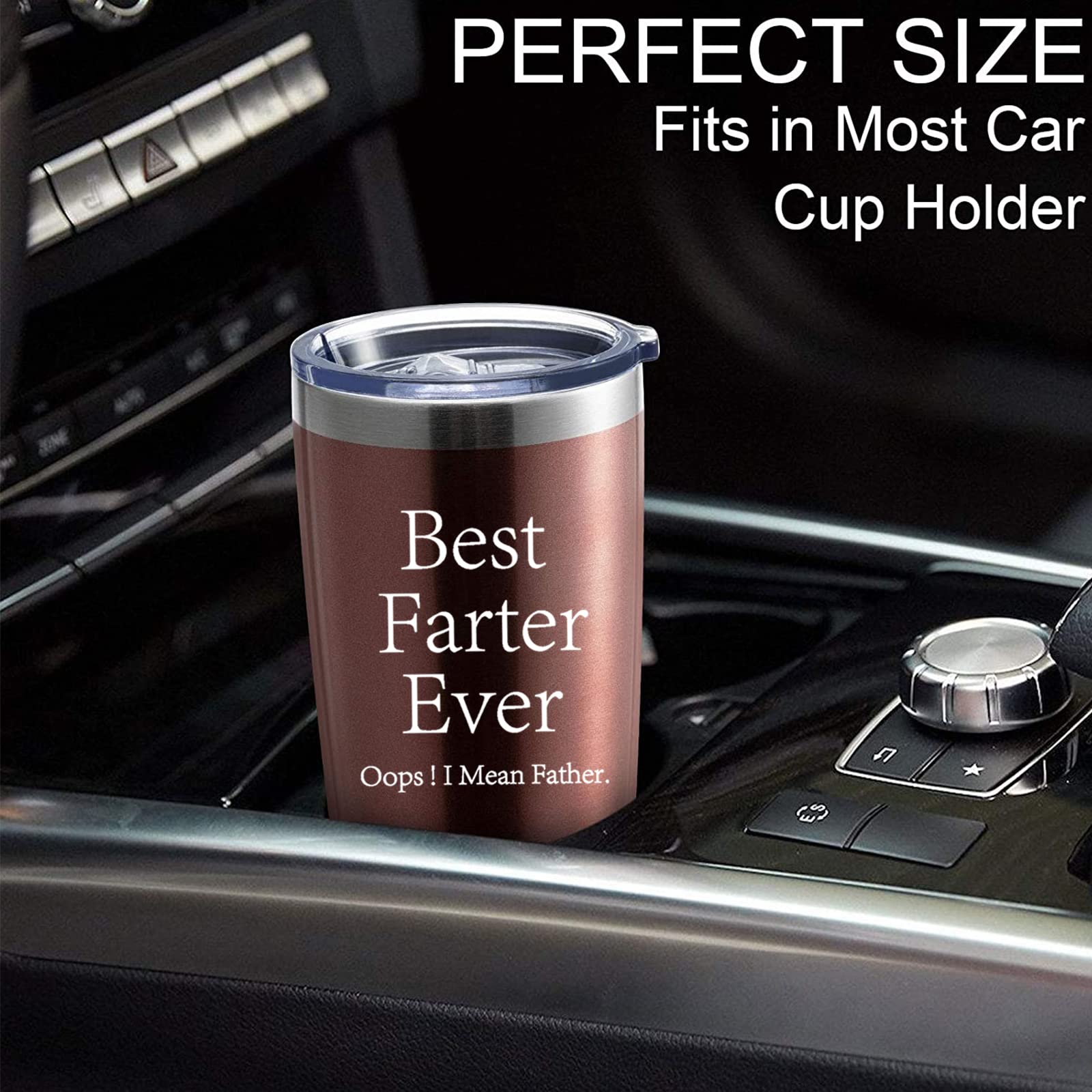 COFOZA Best Fater Ever Oops I Mean Father Funny Gifts for Dad 20 Ounce Stainless Steel Vacuum Insulated Tumbler Father's Day Present (Rose Gold)