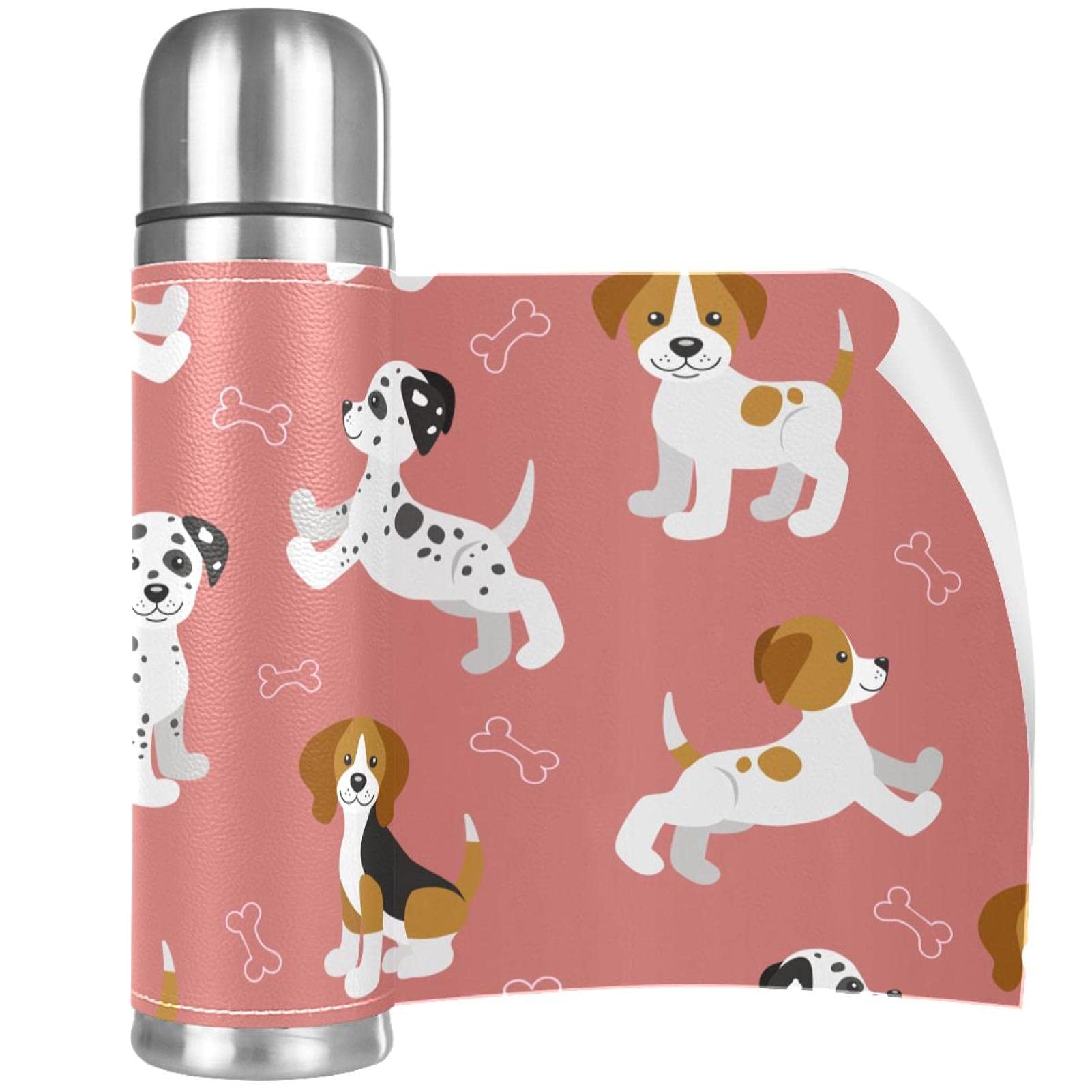 Stainless Steel Leather Vacuum Insulated Mug Puppy Dog Beagle Thermos Water Bottle for Hot and Cold Drinks Kids Adults 16 Oz