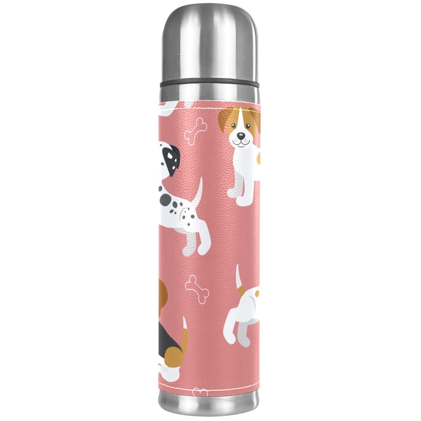 Stainless Steel Leather Vacuum Insulated Mug Puppy Dog Beagle Thermos Water Bottle for Hot and Cold Drinks Kids Adults 16 Oz