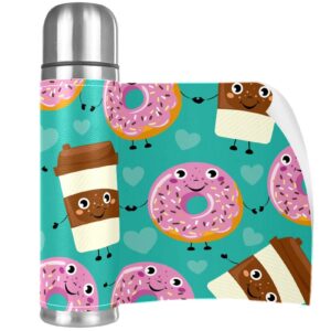 stainless steel leather vacuum insulated mug donuts coffee thermos water bottle for hot and cold drinks kids adults 16 oz