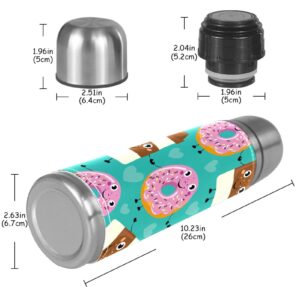 Stainless Steel Leather Vacuum Insulated Mug Donuts Coffee Thermos Water Bottle for Hot and Cold Drinks Kids Adults 16 Oz