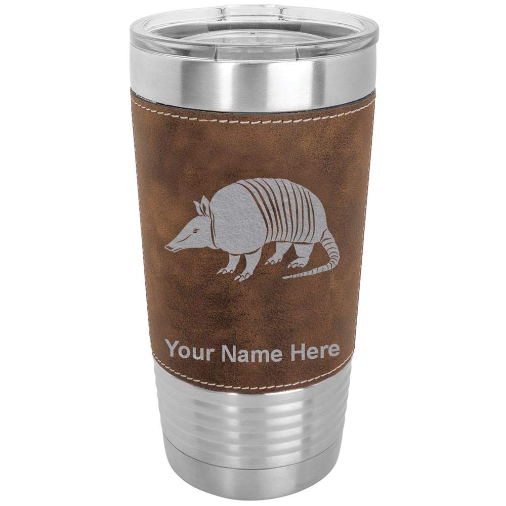 LaserGram 20oz Vacuum Insulated Tumbler Mug, Armadillo, Personalized Engraving Included (Faux Leather, Rustic)