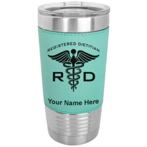 lasergram 20oz vacuum insulated tumbler mug, rd registered dietitian, personalized engraving included (faux leather, teal)
