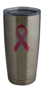 rogue river tactical pink ribbon 20 oz. travel tumbler mug cup w/lid stainless steel support breast cancer awareness