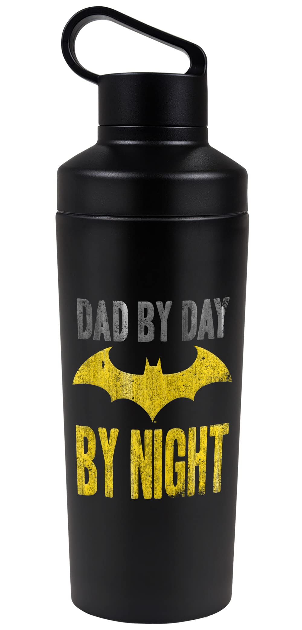 Batman - Logo OFFICIAL Dad By Day 18 oz Insulated Water Bottle, Leak Resistant, Vacuum Insulated Stainless Steel with 2-in-1 Loop Cap