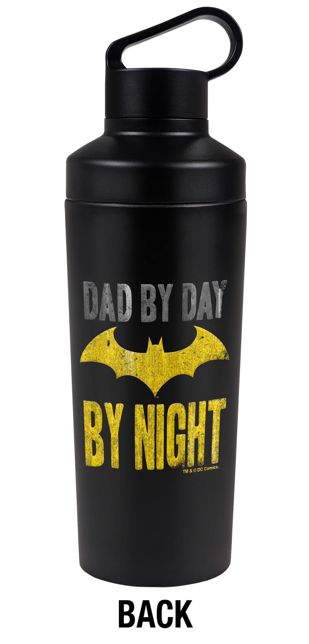 Batman - Logo OFFICIAL Dad By Day 18 oz Insulated Water Bottle, Leak Resistant, Vacuum Insulated Stainless Steel with 2-in-1 Loop Cap