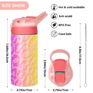Children Insulated Water Bottles with Straw for School Kids Rainbow Leopard Print Cheetah Animal Stainless Steel Vacuum Double Wall Keeps Hot and Cold with Handles