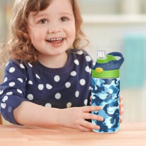 Blue Camo Camouflage Kids Water Bottle, BPA-Free Vacuum Insulated Stainless Steel Water Bottle with Straw Lid Double Walled Leakproof Flask for Girls Boys Toddlers, 12Oz