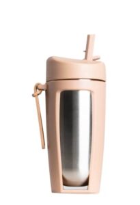 3rdphix unique shaped insulated stainless steel water bottle, sweat proof, built in straw, carry handle, hot or cold liquids, bpa free protein shaker bottle, perfect for gym 25 oz / 750ml (beige)
