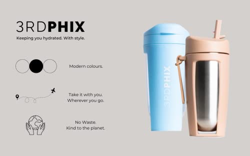 3rdphix Unique Shaped Insulated Stainless Steel Water Bottle, Sweat Proof, Built in Straw, Carry Handle, Hot or Cold Liquids, BPA Free Protein Shaker Bottle, Perfect for Gym 25 OZ / 750ML (Beige)