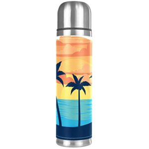 ocean beach sunset palm tree vacuum insulated water bottle stainless steel thermos flask travel mug coffee cup double walled 17 oz