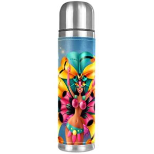 brazilian annual carnival festival dancer musicians vacuum insulated stainless steel water bottle, double walled travel thermos coffee mug 17 oz for school office