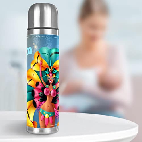 Brazilian Annual Carnival Festival Dancer Musicians Vacuum Insulated Stainless Steel Water Bottle, Double Walled Travel Thermos Coffee Mug 17 OZ for School Office