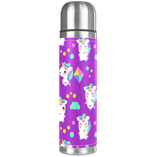 Cute Unicorn Purple Pattern Stainless Steel Water Bottle Leak-Proof, Double Walled Vacuum Insulated Flask Thermos Cup Travel Mug 17 OZ