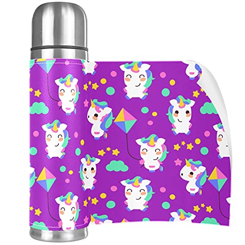 Cute Unicorn Purple Pattern Stainless Steel Water Bottle Leak-Proof, Double Walled Vacuum Insulated Flask Thermos Cup Travel Mug 17 OZ