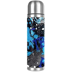 football grunge soccer vacuum insulated water bottle stainless steel thermos flask travel mug coffee cup double walled 17 oz