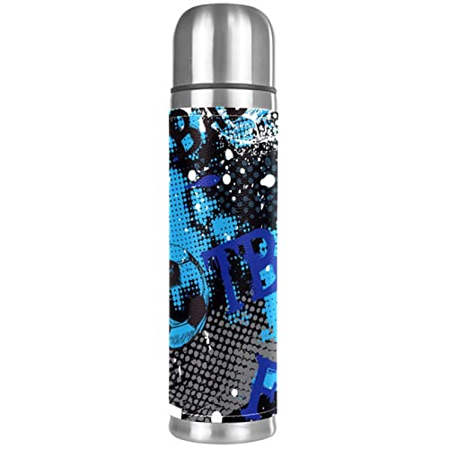 Football Grunge Soccer Vacuum Insulated Water Bottle Stainless Steel Thermos Flask Travel Mug Coffee Cup Double Walled 17 OZ