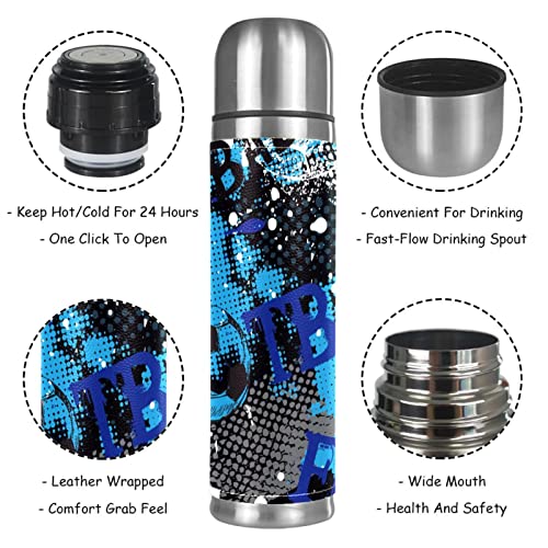 Football Grunge Soccer Vacuum Insulated Water Bottle Stainless Steel Thermos Flask Travel Mug Coffee Cup Double Walled 17 OZ